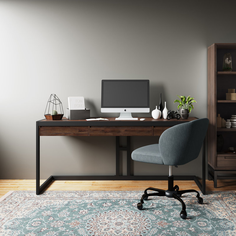 Erina Distressed Charcoal Brown Solid Acacia Large Desk with Drawers