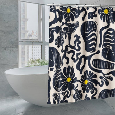 Rideaux de douche à motif floral bleu marine pour salle de bain, 71 po x 71 po