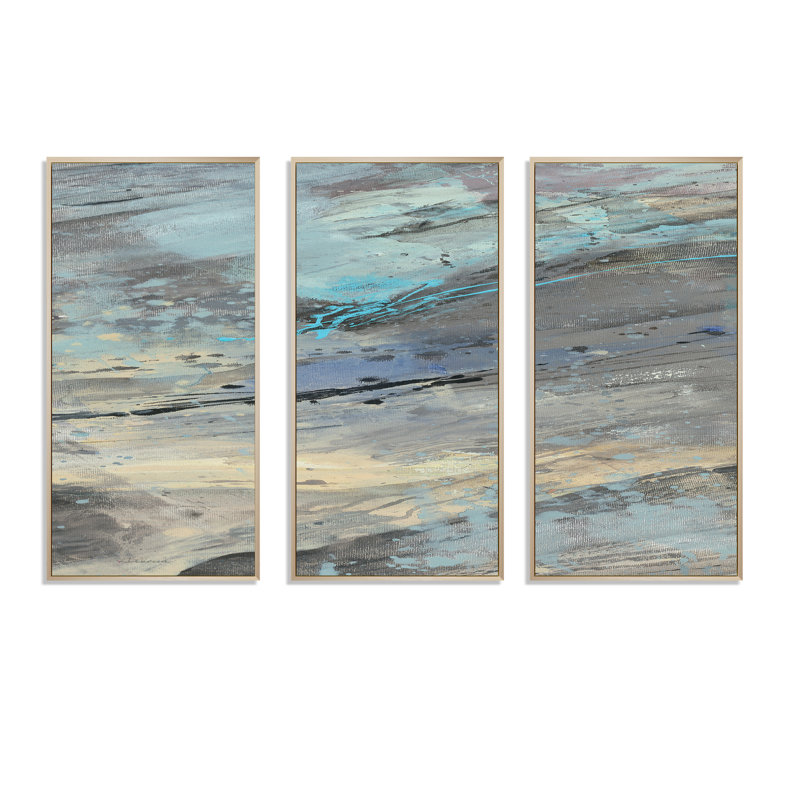 Panneau de pierre I - 3 pièces, reproduction sur toile, H 28 po x l 36 po, Cadre brun