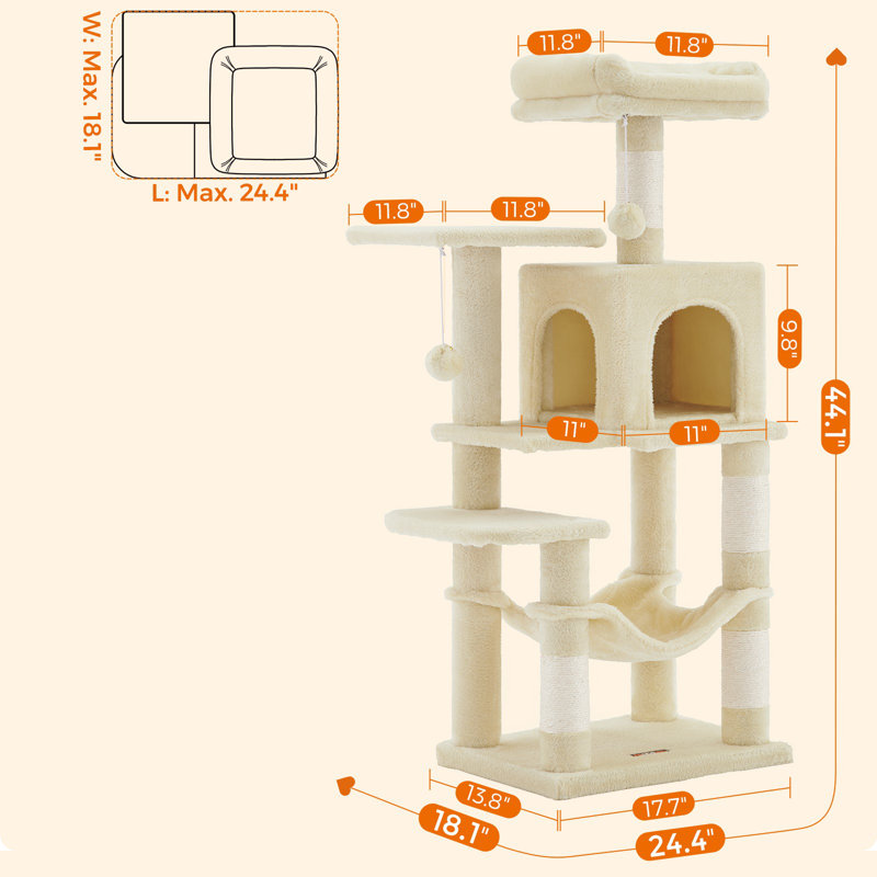 Arbre à chat à niveaux multiples 44,1 pouces, Beige