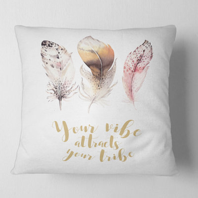 Ethnic Feathers Your Vibe Attracts Your Tribe I Square Pillow Cover & Insert