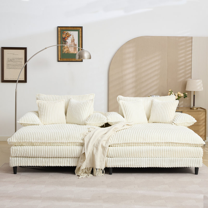 Canapé-lit surdimensionné en velours côtelé l 109 po - Chaise longue de loisir réglable à 4 vitesses avec 4 coussins, Beige