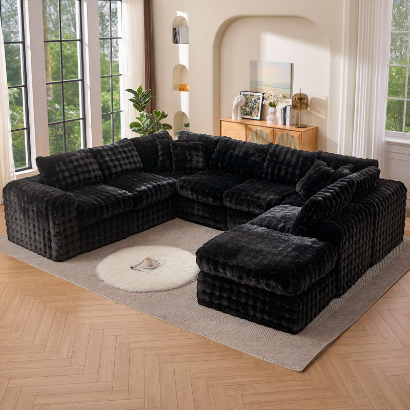 Canapé modulaire 8 pièces 8 pièces, Similifourrure noire