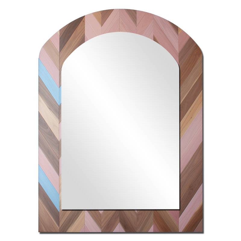 Motif rétro rétro Mid-Century rose brun - grand miroir moderne arche Midcentury, miroir mural décoratif asymétrique moderne, impression d'art en métal