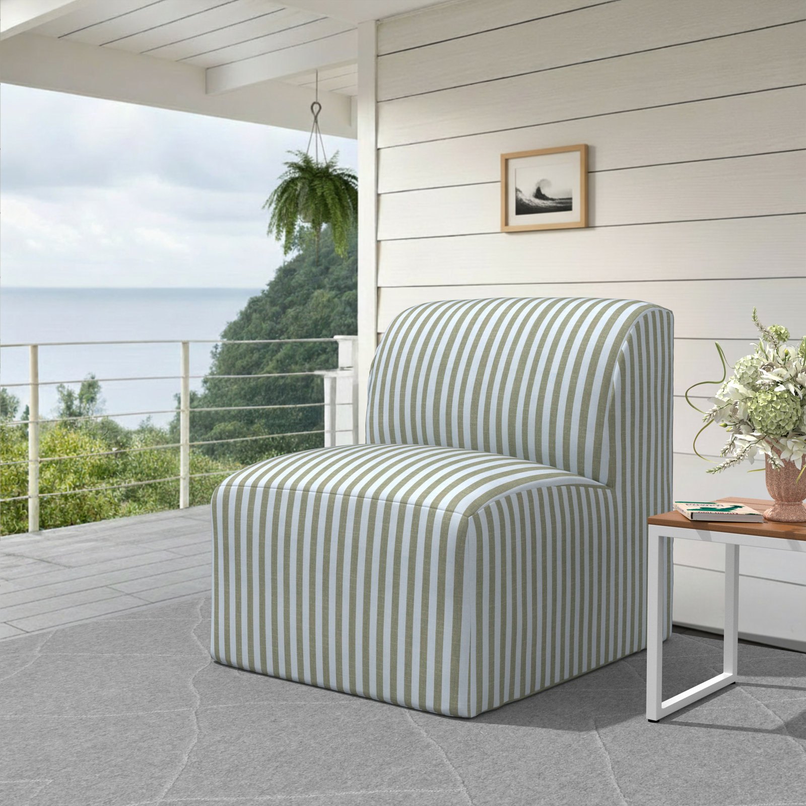 Praia Sunbrella® Patio Chair, Sail Away Aloe Striped Sunbrella®