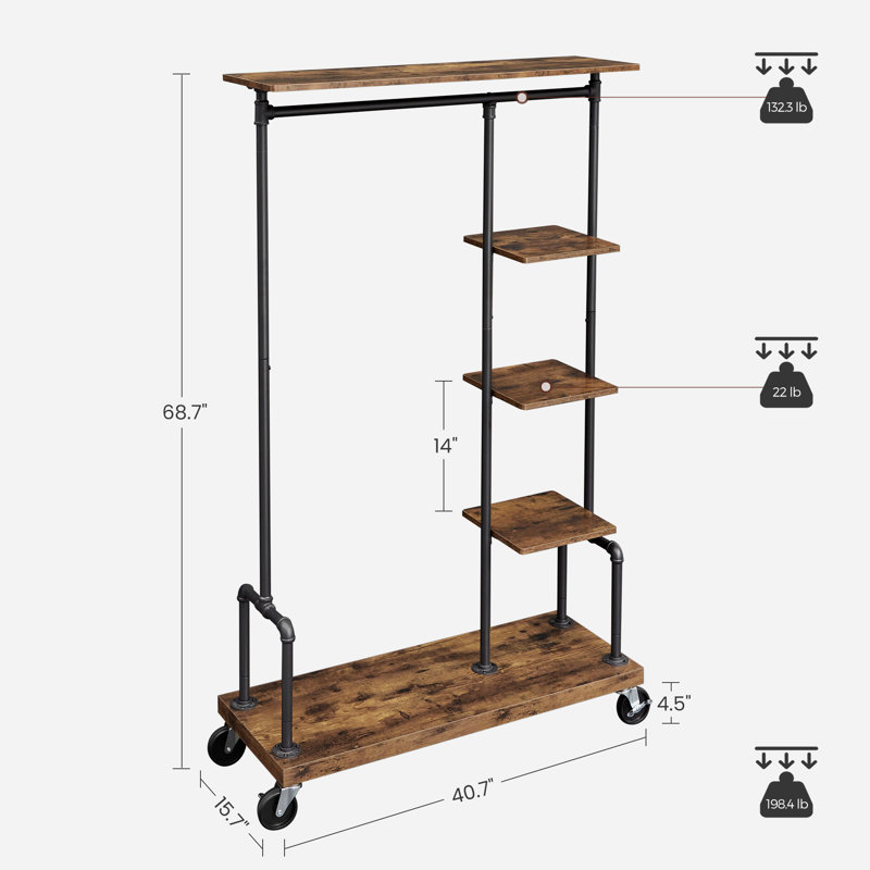 Durazo 103.5cm Rolling Industrial Pipe Clothing Rack