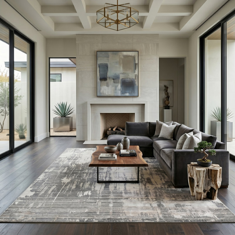 Tapis gris contemporain noué à la main Serena, 2 pi x 3 pi, Rectangulaire 2 pi x 3 pi
