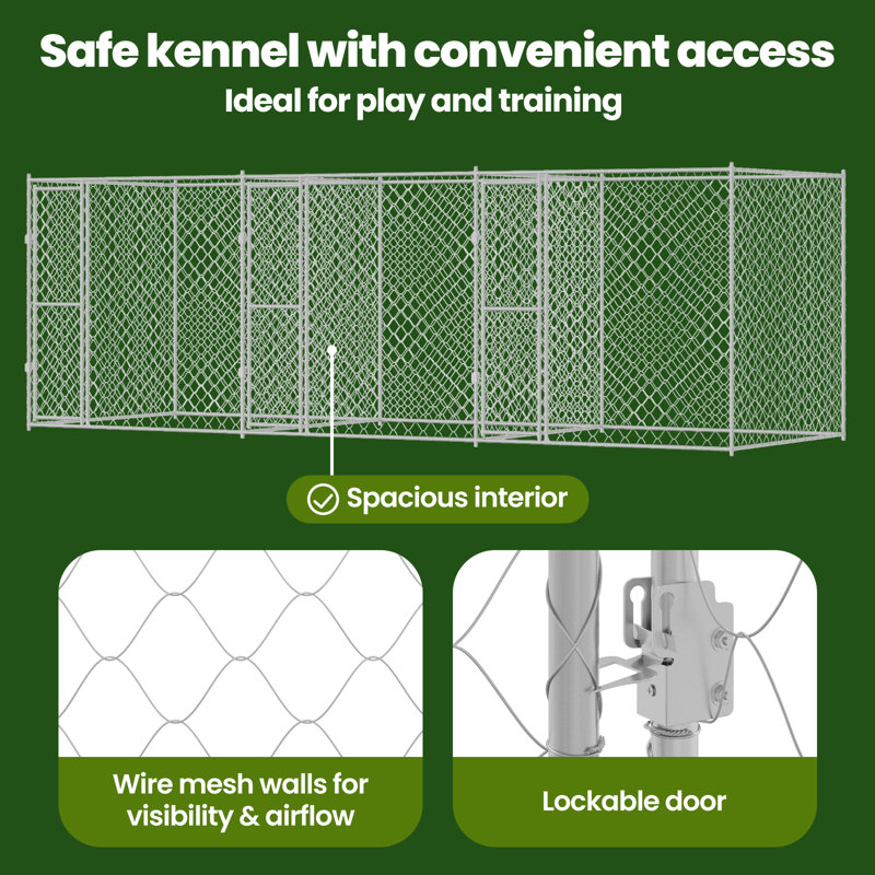 Cage à chien Vidaxl en acier galvanisé argenté 600 x 200 x 200 cm, 19,7 pi x 6,6 pi x 6,6 pi, 3 Portes