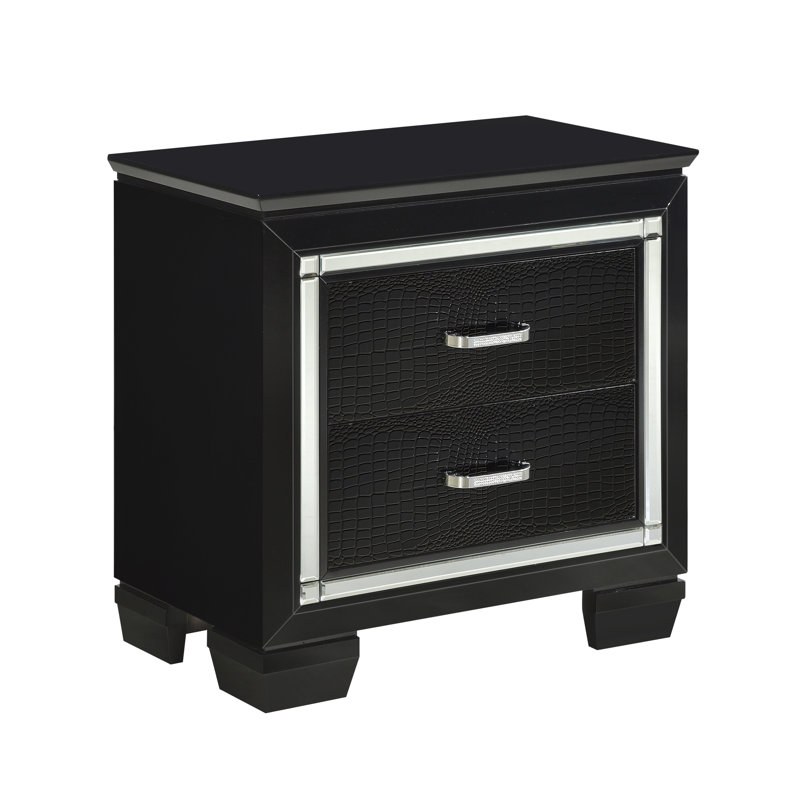 Oscar 28"W 2-Drawer Nightstand, Black