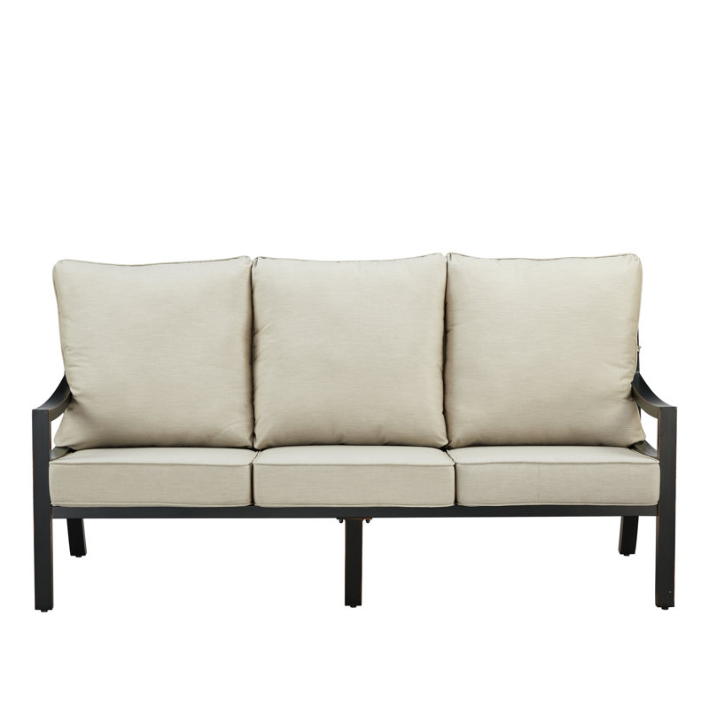 Rodesta 76.5'' Wide Straight Aluminum Patio Sofa with Cushions, Light Gray