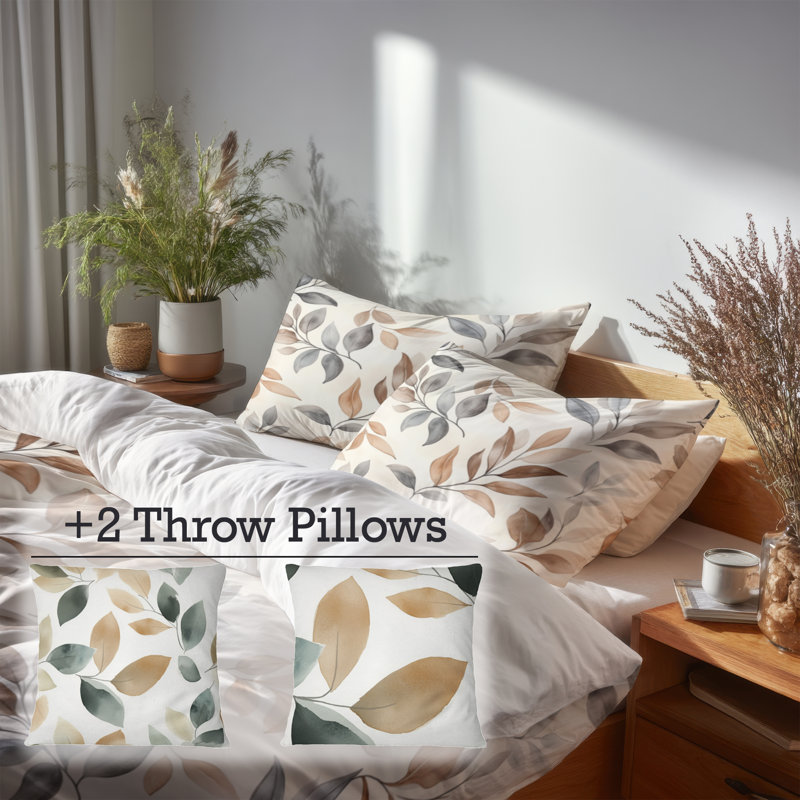 Ensemble de housse de couette et de coussin Floral, Housse de couette pour lit simple + 4 pièces supp