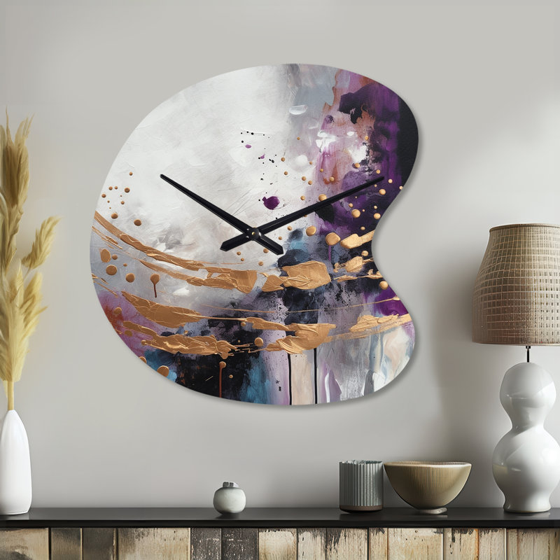 «Bold Circles And Marble Fusion IV», horloge asymétrique en métal, forme unique en or, Petit