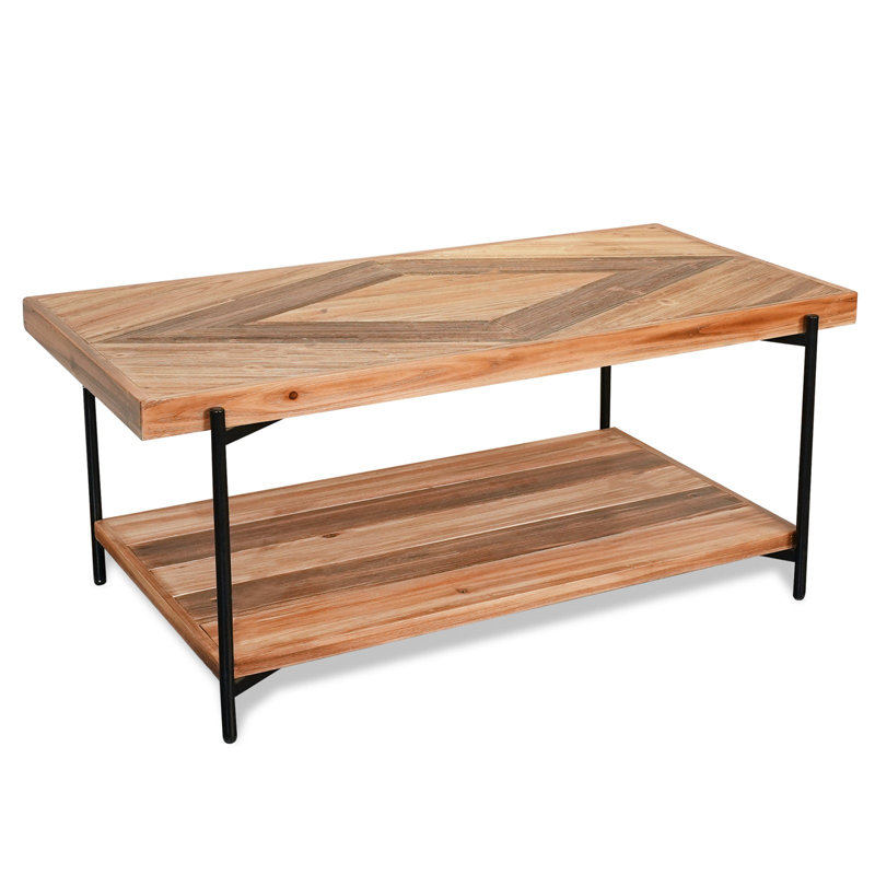 CONSDAN Solid Fir Wood Coffee Table, 2-Tier Industrial Farmhouse Table, 44" Rectangular Table