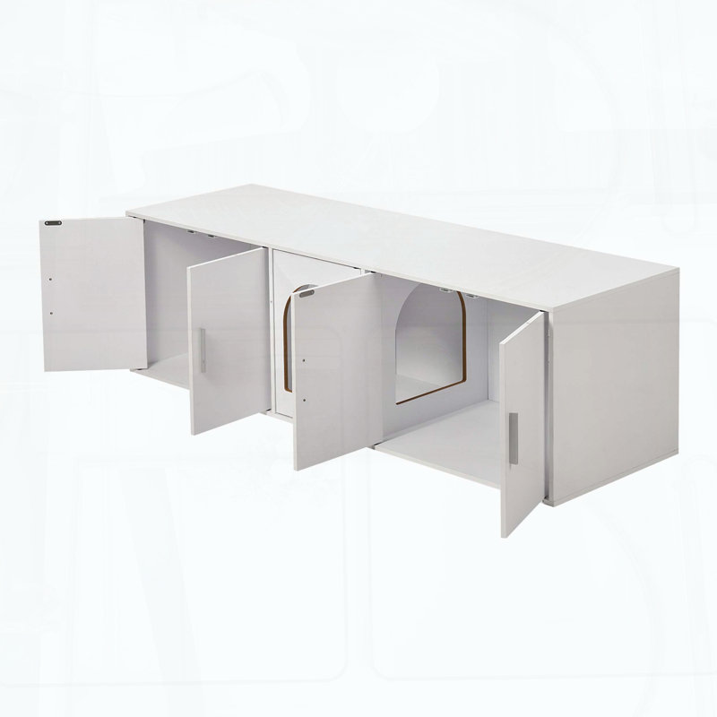 White Cat Litter Box Enclosure with 5 Doors – Heavy Duty Loading 300 lbs
