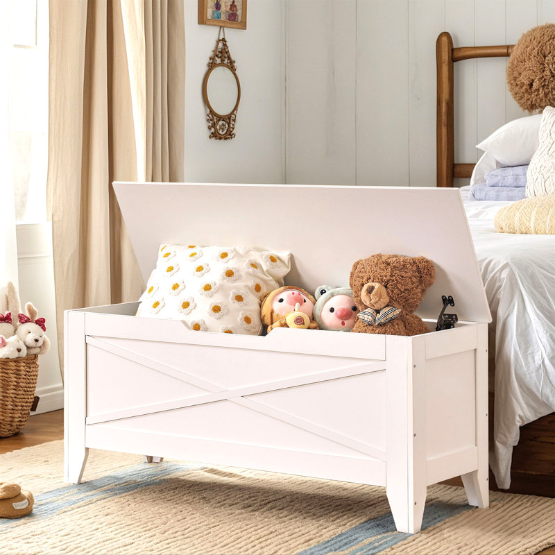 Pania 30" Wide Rectangle Storage Bench, White, 18.5" H x 43.3" W x 15" D