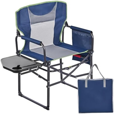 Chaise de camping pliante, chaise de camping pliante surdimensionnée et robuste avec table d'appoint, pochette pour la plage, la pêche, le voyage, le pique-nique, la pelouse, les chaises de camping pliables d'extérieur
