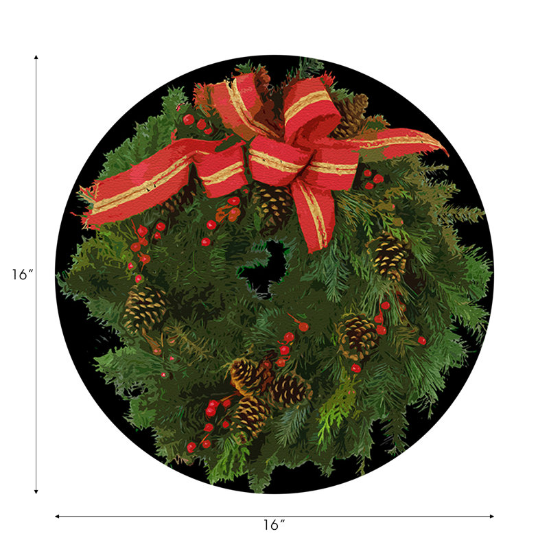 Christmas Wreath Vegan Leather Round Pebble Placemat, Black