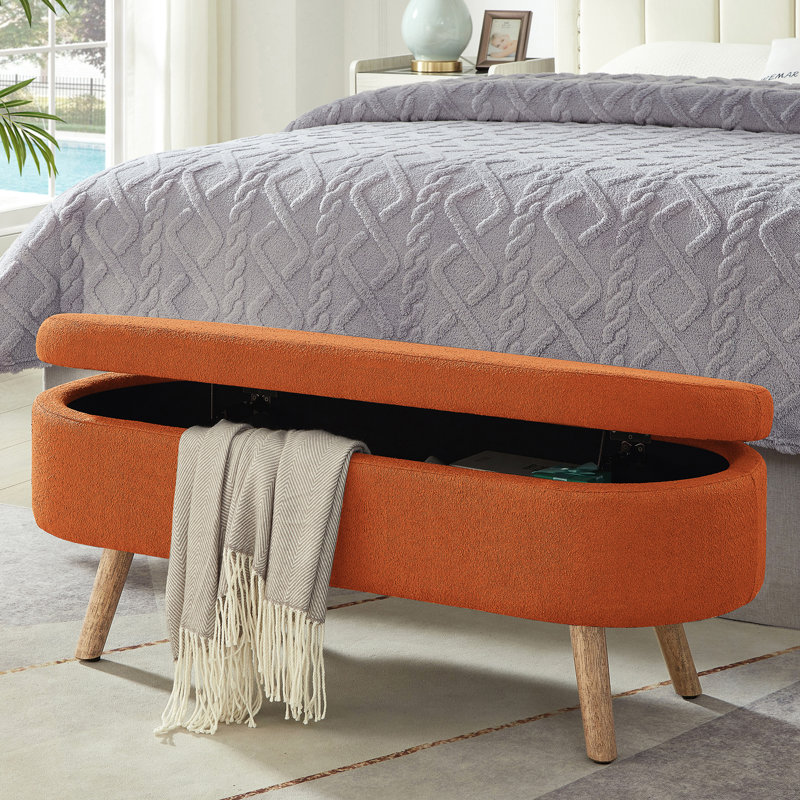 Banc de rangement ovale rembourré, Orange
