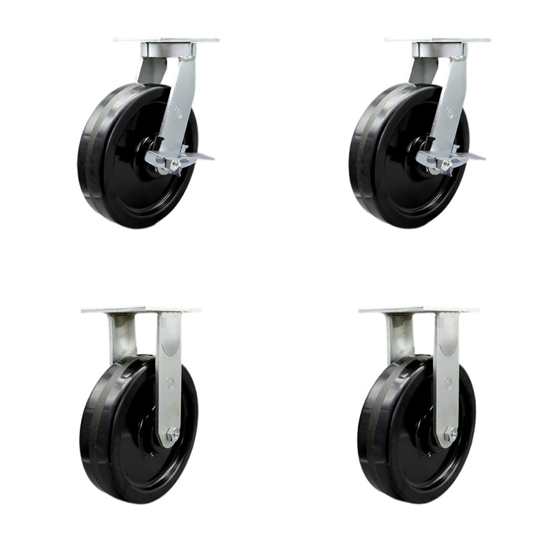 Ensemble de roulettes pivotantes extra-robustes avec roulettes phénoliques 2 freins 2 rigides SCC