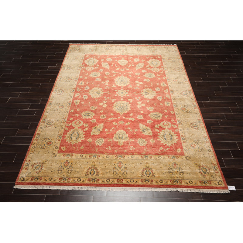 Tapis corail en laine noué à la main de conception unique 9 pi 1 po x 12 pi Elwina