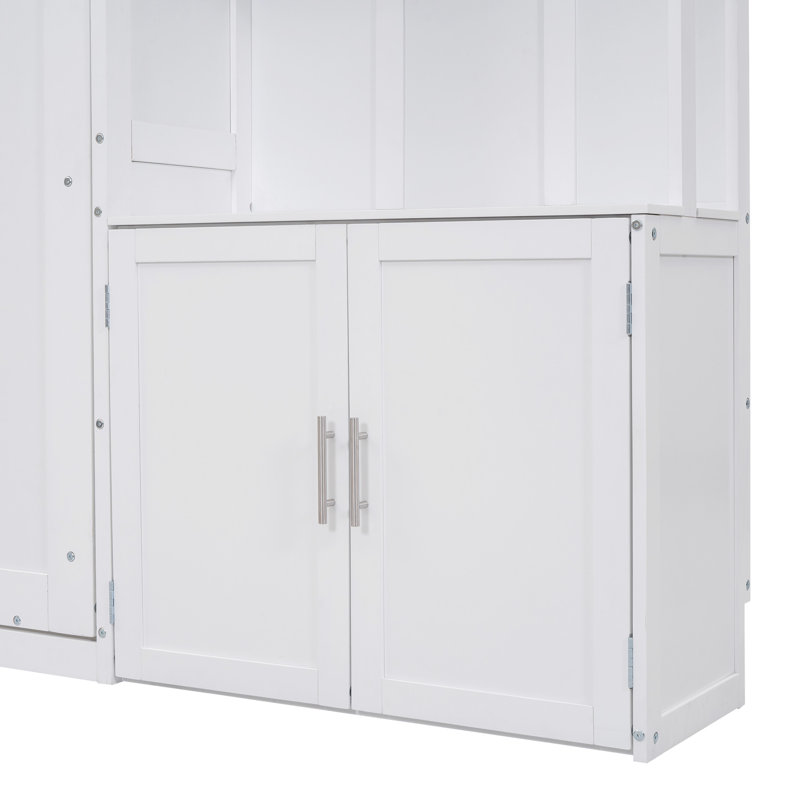 Lit double blanc avec de nombreuses tablettes de rangement et une armoire - Fonction de fusion dans la chambre à coucher