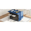 Îlot de cuisine à rayures 3D avec placage de frêne, rangement interne, comptoir à abattants et pieds en bois de pin massif (conception de style moderne bleu marine, rangement, fonction mobile bleu)