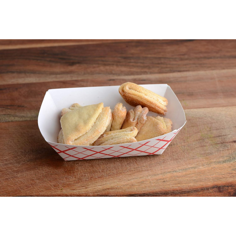 Plateau alimentaire Ecoqualité 1/4 lb en papier à carreaux rouges - pour les pique-niques, les carnavals, le camping, le barbecue et les fêtes (500)