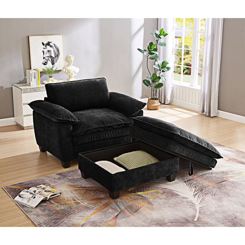 Chaise longue rembourrée avec repose-pieds et rangement