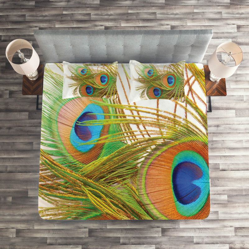 Peacock Eclectic Polyester Coverlet, King Bedspread + 2 Shams