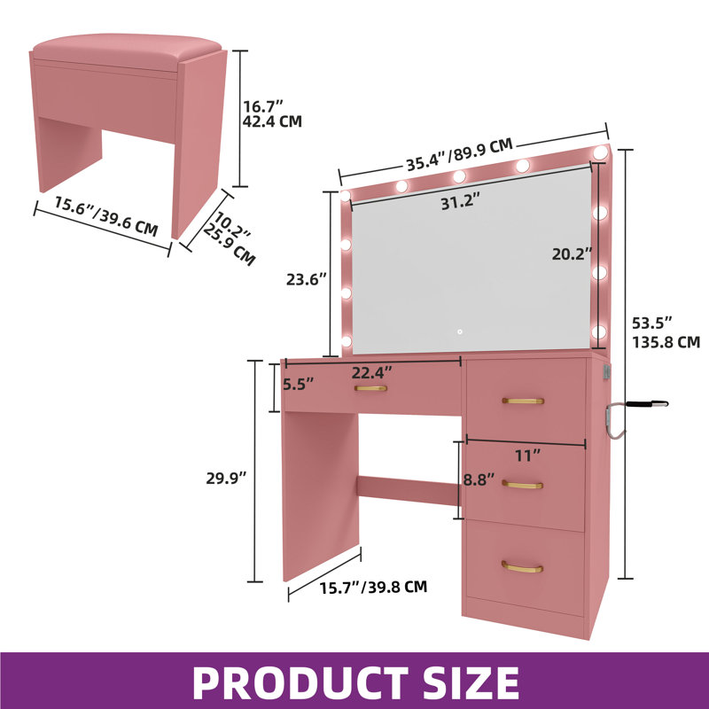 Vanity with Built-In Outlets, Pink