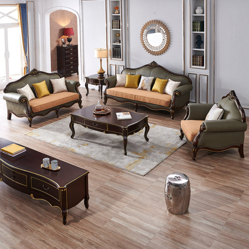 Canapé de luxe en tissu et cuir de style américain.