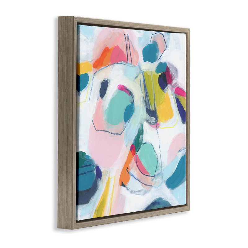 "Whimsical Shapes Abstraction Floater", art mural par June Erica Vess, H 18 po x l 18 po, Cadre flottant orme Montalcino