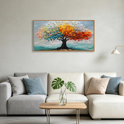 Art texturé sur toile texturé, arbre de vie texturé, paysage abstrait bohème pour bureau de chambre à coucher, 20 x 40 po