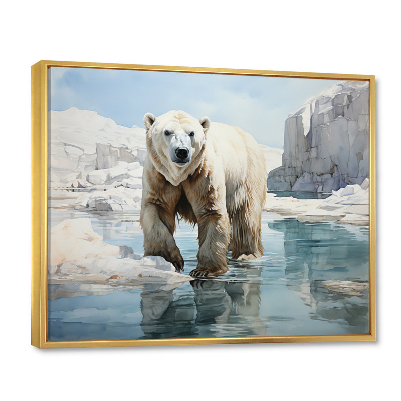 " White Teal Iceberg Pristine Solitude ", H 34 po x l 44 po x P 1,5 po, Cadre flottant doré