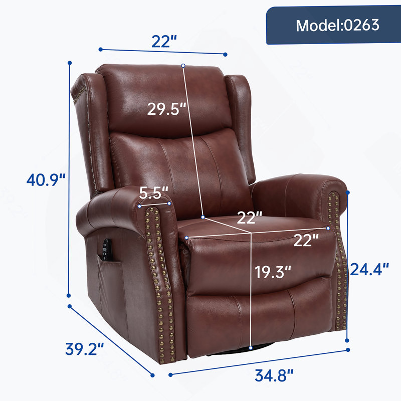 Heat Massage Manual Recliner Chair With Rocker And Swivel In Genuine Leather For Living Room,Red