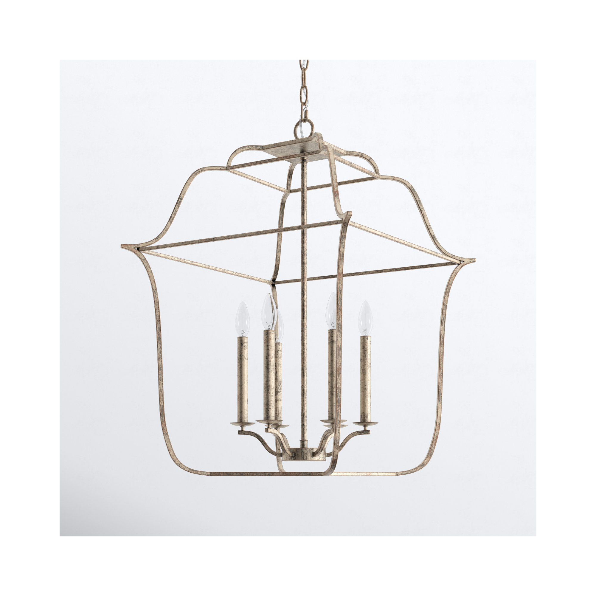 Lark 4 - Light Lantern Geometric Chandelier, Century Silver Leaf, 20" H x 14" W x 14" D, 4