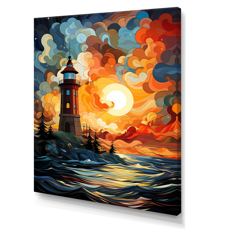 «Coastal Stormy Sunset Lighthouse Breeze II» - art mural phares, Toile tendue, H 20 po x l 12 po x P 1 po