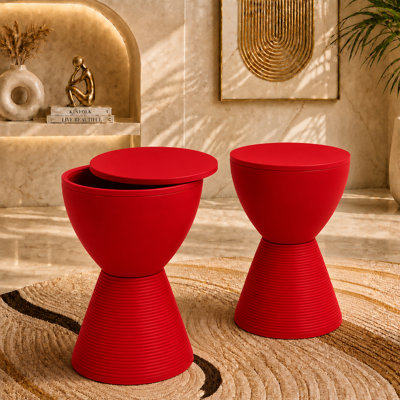 Durant Modern Hourglass Drum End Table with Removable Storage Lid, Indoor Outdoor Side Table & Small Patio Stool, No Assembly Lightweight Accent Table