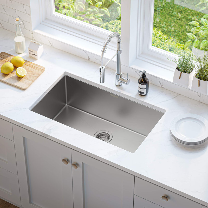 30x18x10 inch, 16 Gauge Stainless Steel Undermount Kitchen Sink Single Bowl Deep Bar Sink