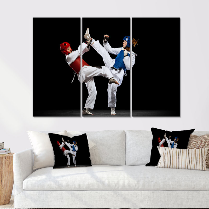 Combat de taekwondo, ensemble de salon d'art mural, H 40 po x l 60 po