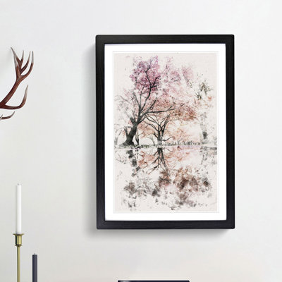 Reflection Of The Pink Blossom Trees Watercolour - Single Picture Frame Painting on MDF