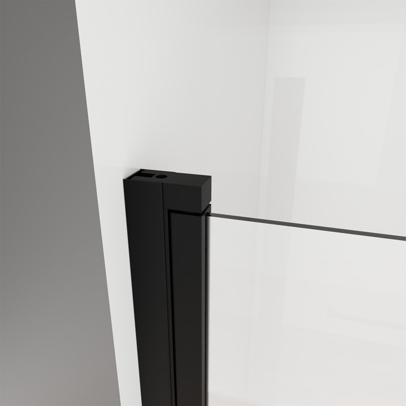 34" X 72" Semi-Frameless Pivot Shower Door, 1/4" Tempered Glass, Adjustable Width, Reversible Installation, Matte Black