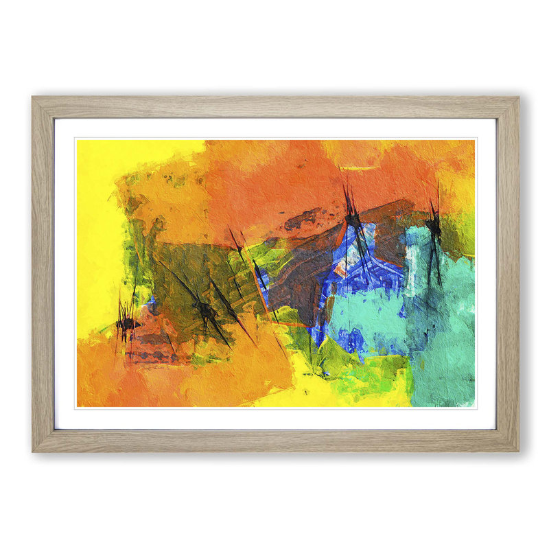 Abstract Vol.163 by S.Johnson - Single Picture Frame Painting, Oak Framed, 45cm H x 63cm W x 2cm D