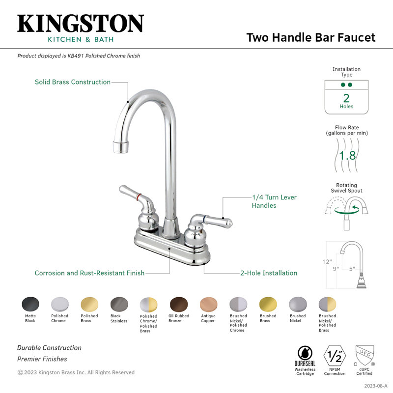 Kingston Brass Magellan Two-Handle 2-Hole Deck Mount Bar Faucet, Oil Rubbed Bronze