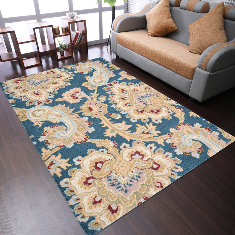Akain Hand Tufted Wool Eco-Friendly Area Rugs - Rectangle, Blue Color, Floral Modern Design, High Pile Thick Handmade Anti Skid Area Rugs for Living Room, Bed Room