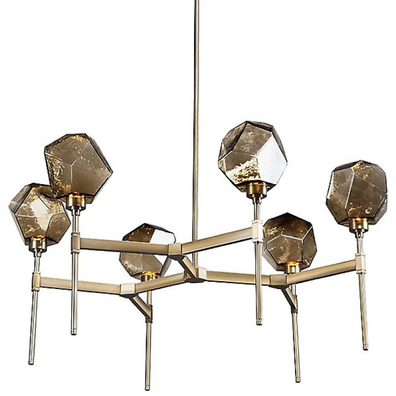 Lustre rond à motif géométrique clair, Bronze plat, H 25 po x l 51 po x P 51 po, Clair