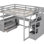 Lit mezzanine double gris avec bureau, tablettes, tiroirs et rangement basalte gris