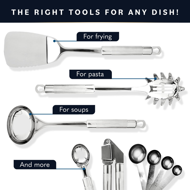 54 Pcs Stainless Steel Kitchen Utensils Set - Nonstick Stainless Steel Cooking Utensils Set - Heat Resistant Kitchen Essentials & Metal Kitchen Gadgets (54 Pcs)