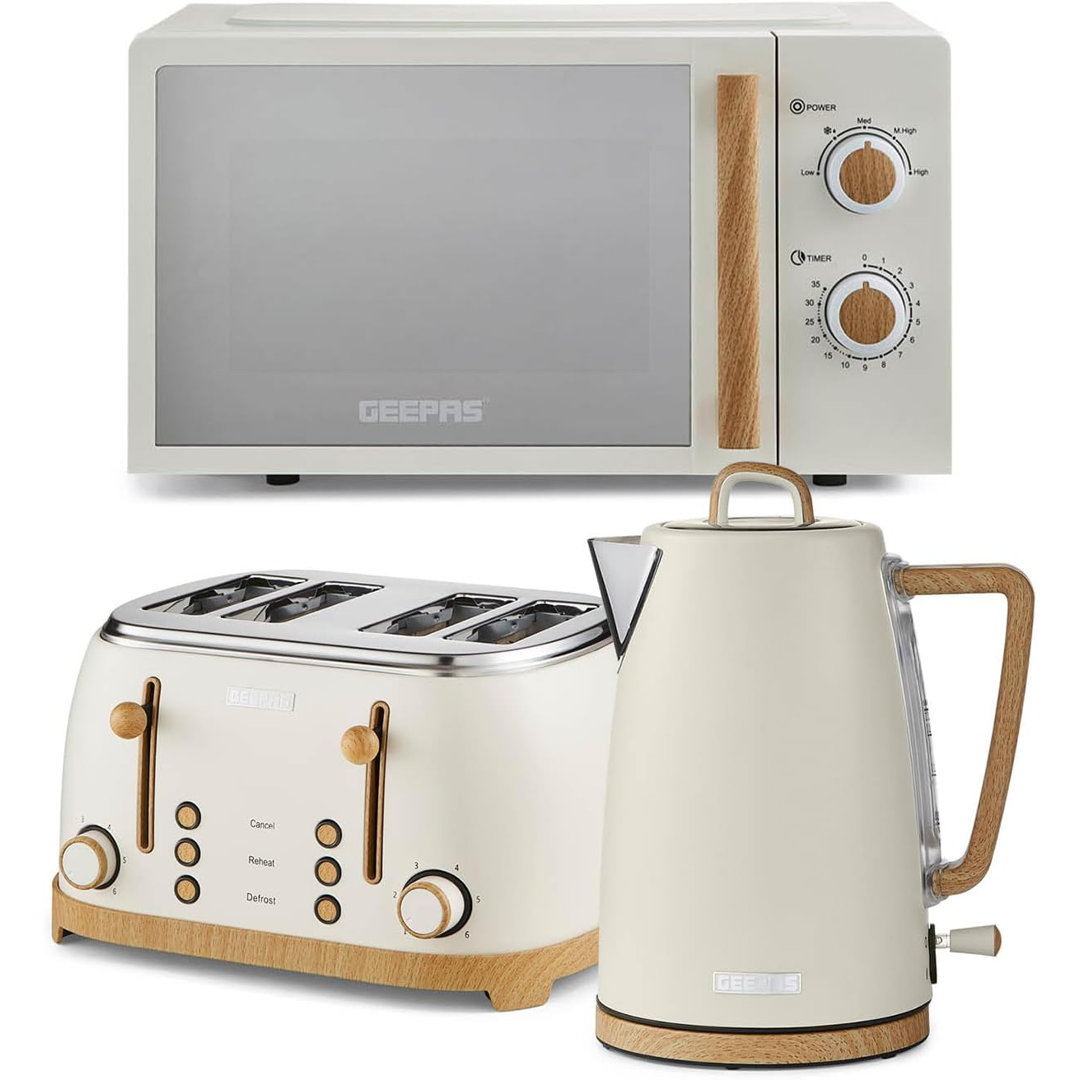 Geepas Unisex Cream Nordiq Kettle & Toaster Set W/ 20L Microwave 3000W Kettle & 4-Slice Toaster In - Image 7