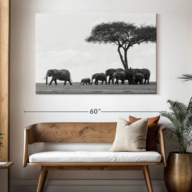 Brampt Grazing African Elephants, 34" H x 51" W